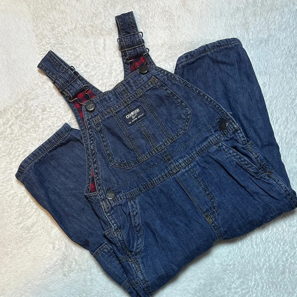 OshKosh B'gosh 3T Youth‎ Flannel Lined Denim Jean Vestbak Overalls Farm Western